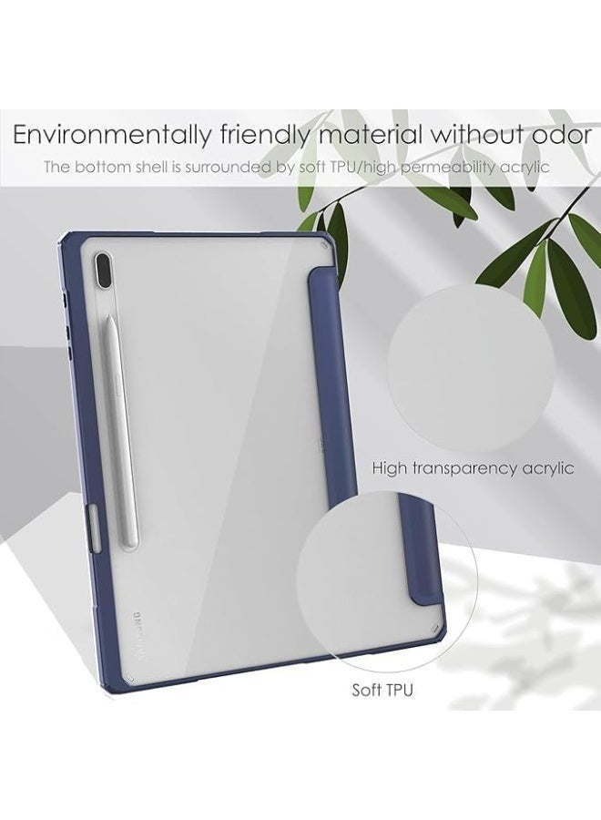 جراب متوافق مع جهاز سامسونج جالاكسي تاب إس 8 بلس 2022/تاب إس 7 إف إي 2021/تاب إس 7 بلس 2020 الجديد مقاس 12.4 بوصة، مزود بحامل قلم مدمج، ولجهاز تاب إس 9 إف إي+/إس 9 بلس/إس 10+ مقاس 12.4 بوصة مع غطاء خلفي صلب شفاف (أزرق). - Image 4