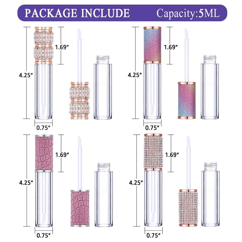 AMORIX 20 Pack Diamond Lip Gloss Tubes with Wand 5ml Empty Rhinestone Cute Lipgloss Bottles/Containers Crystal Lip Gloss Supplies Kit + 2pcs Syringes + Labels for DIY Lip Gloss Base - Image 3