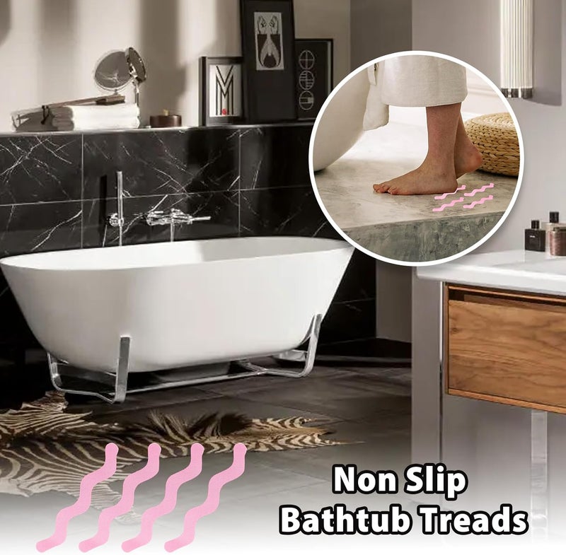 Coufce 24PCS Bathtub Non Slip Stickers Pink Safety Anti Slip Shower Strips Adhesive Decals Scraper for Bath Tub Stairs Steps Floor Ladders with Premium - Image 4