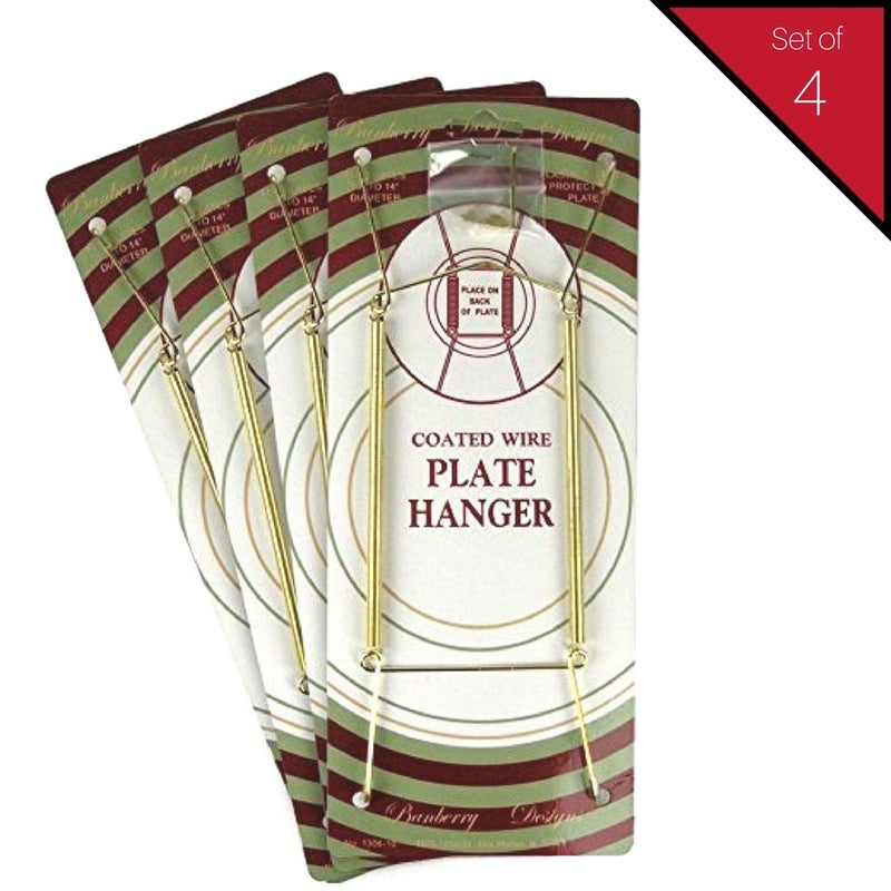 BANBERRY DESIGNS Brass Vinyl Coated Plate Hangers - 10 to 14 Inch - Set of 4 Pcs - Clear Vinyl Sleeves - Hook and Nail Included - Pack of 4 - Plate Hangers for The Wall - Image 2