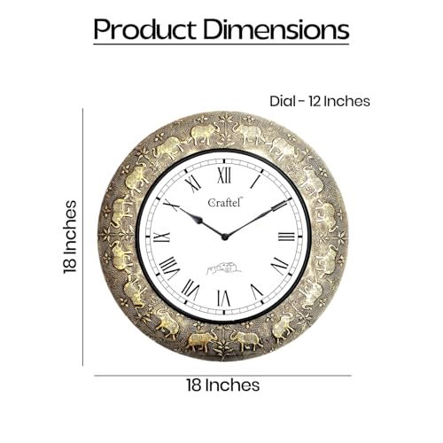 CRAFTEL Brass Embossed Roman Dial Analog Wall Clock Handcrafed Antique Clock For Bedroom Living Room Home And Office (18 Inch, Gold) - Image 5