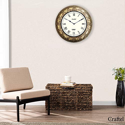 CRAFTEL Brass Embossed Roman Dial Analog Wall Clock Handcrafed Antique Clock For Bedroom Living Room Home And Office (18 Inch, Gold) - Image 3