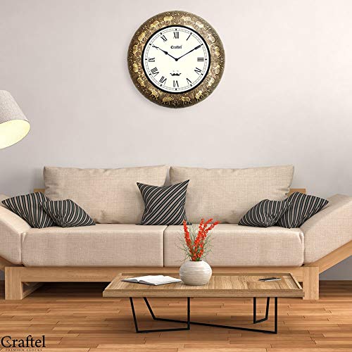 CRAFTEL Brass Embossed Roman Dial Analog Wall Clock Handcrafed Antique Clock For Bedroom Living Room Home And Office (18 Inch, Gold) - Image 4