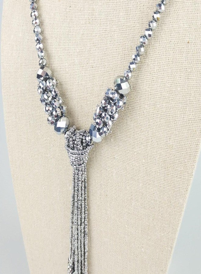 BaubleStar Silver Rhinestone Crystal Long Beaded Tassel Necklace for Women Bead Chain Tassel Knot Statement Y Necklace Fashion Jewelry - Image 4