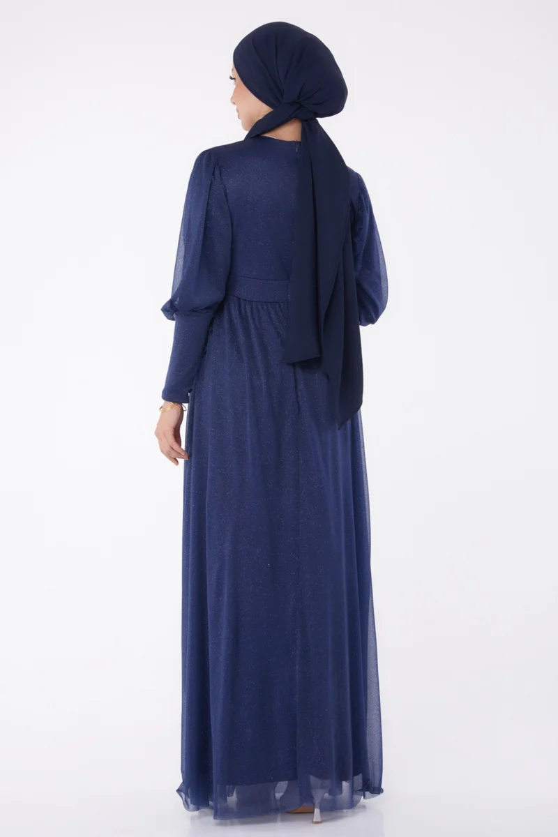 Tofisa Plain Mid Women Navy Blue Evening Dress - 11003