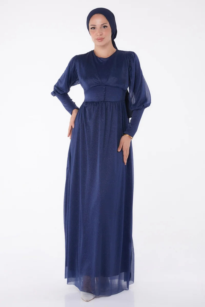 Tofisa Plain Mid Women Navy Blue Evening Dress - 11003