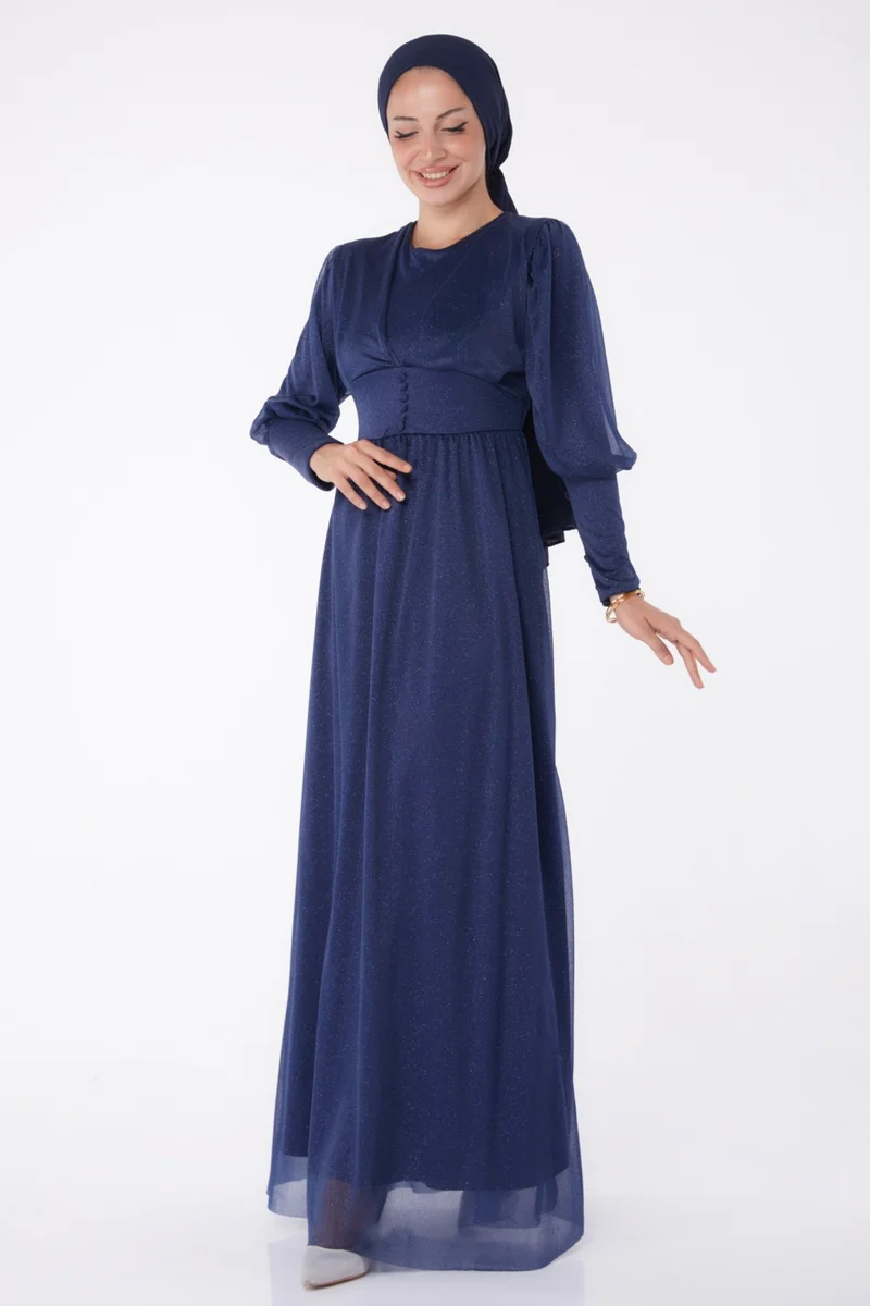 Tofisa Plain Mid Women Navy Blue Evening Dress - 11003