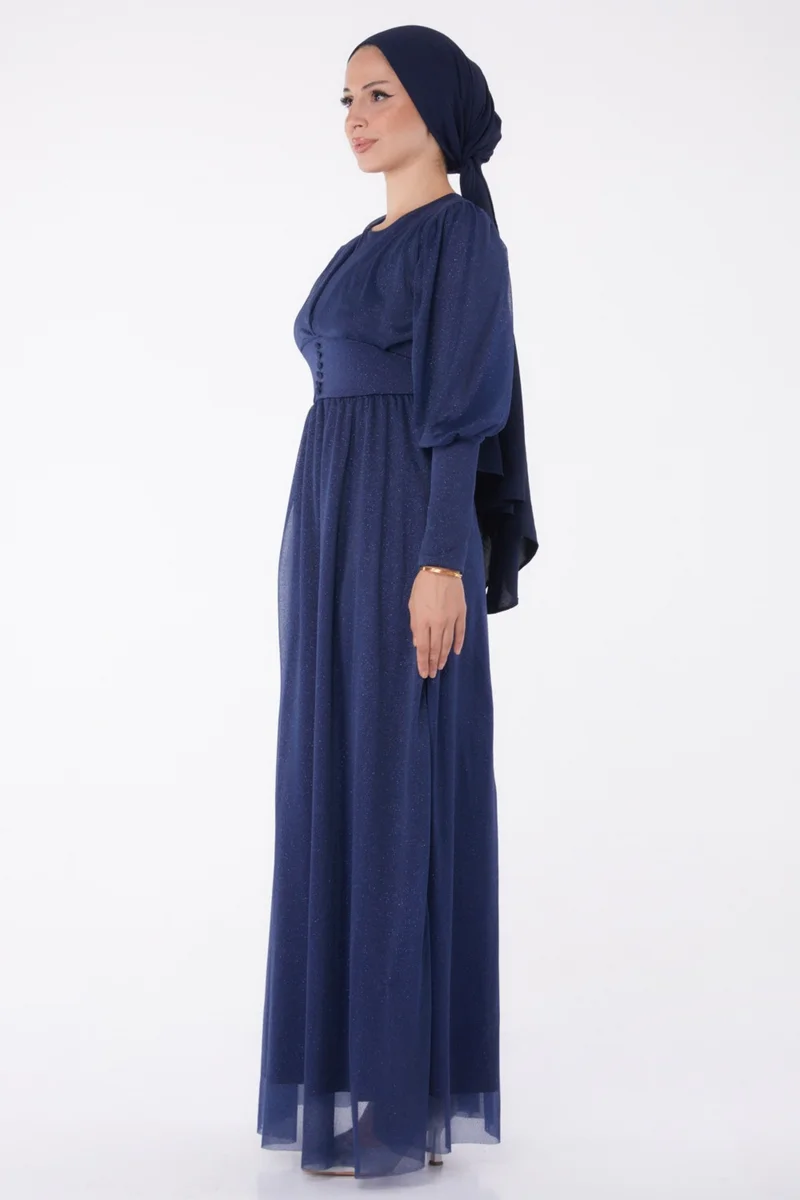 Tofisa Plain Mid Women Navy Blue Evening Dress - 11003