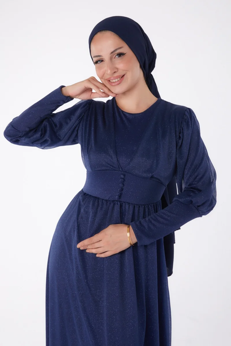 Tofisa Plain Mid Women Navy Blue Evening Dress - 11003