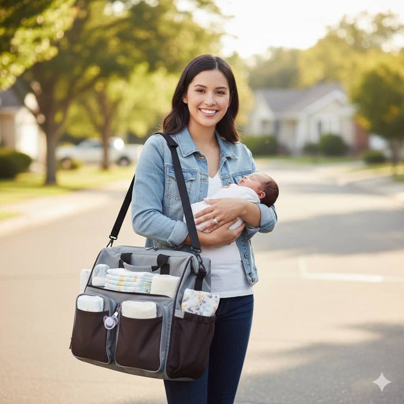 Infant and toddler travel bed with built-in storage pocket - portable sleeper - gray. - Image 5
