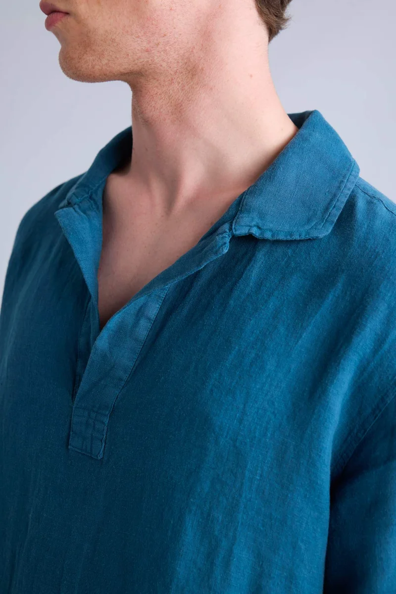 Defacto  Regular Fit Polo Collar 100% Linen Shirt for Men | Best Price UAE