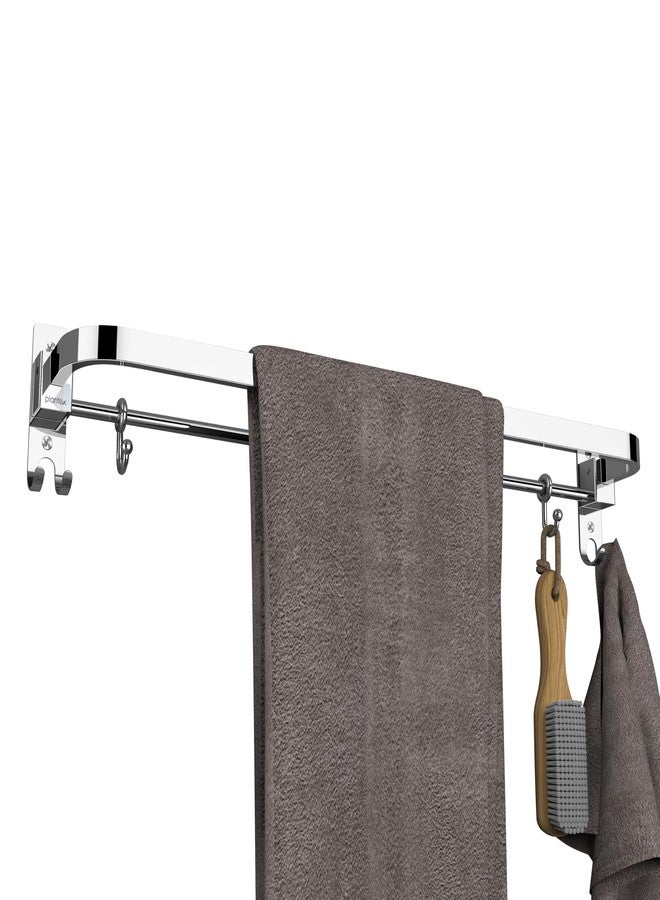 Plantex Anti Rust 304 Grade Stainless Steel Folding Single Towel Rod with Hooks/Towel Holder for Bathroom/Hanger/Stand/Bathroom Accessories - (24 Inch-Chrome) - Image 1