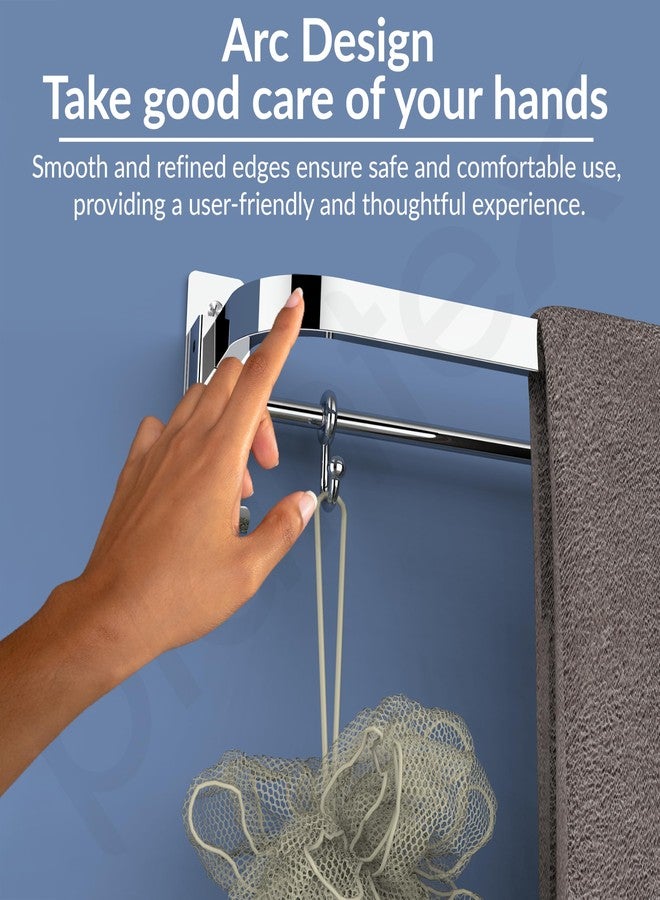 Plantex Anti Rust 304 Grade Stainless Steel Folding Single Towel Rod with Hooks/Towel Holder for Bathroom/Hanger/Stand/Bathroom Accessories - (24 Inch-Chrome) - Image 2
