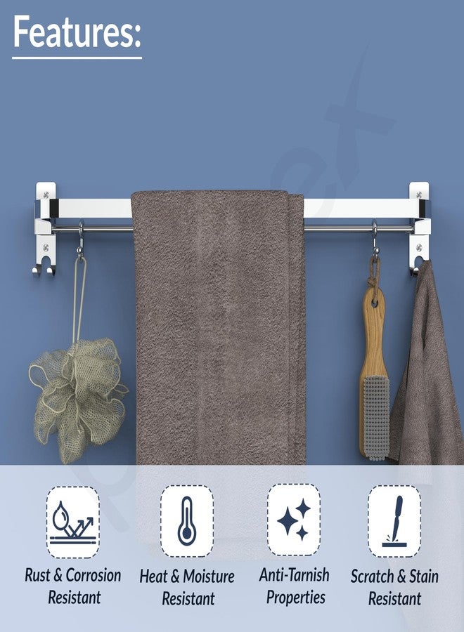 Plantex Anti Rust 304 Grade Stainless Steel Folding Single Towel Rod with Hooks/Towel Holder for Bathroom/Hanger/Stand/Bathroom Accessories - (24 Inch-Chrome) - Image 4