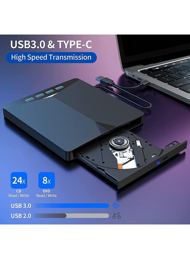 general 7 in 1 External DVD Drive，USB 3.0 & Type-C CD/DVD Drive with USB-A HUB+SD/TF Card Reader, Portable CD/DVD +/-RW Disk Drive, CD/DVD Burner CD ROM Drive for PC Windows 7/8/10/XP Mac Linux - Image 4
