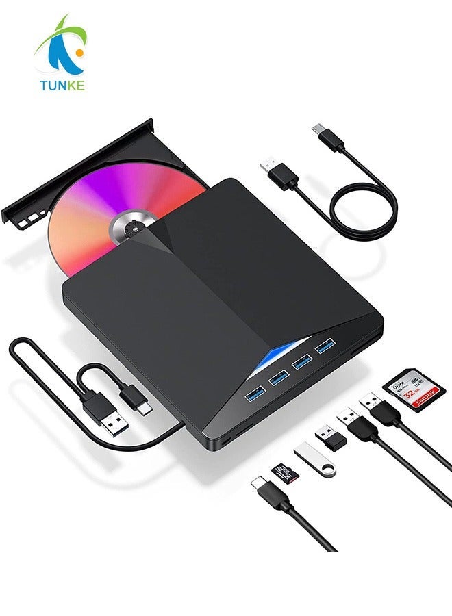 general 7 in 1 External DVD Drive，USB 3.0 & Type-C CD/DVD Drive with USB-A HUB+SD/TF Card Reader, Portable CD/DVD +/-RW Disk Drive, CD/DVD Burner CD ROM Drive for PC Windows 7/8/10/XP Mac Linux - Image 1