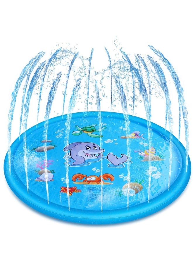 100cm Kiddie Splash Pad with Colorful Animal Design – Thickened Anti-slip Sprinkler Mat for Kids & Pets, Adjustable Spray Height, Outdoor Water Play Toy - Image 1