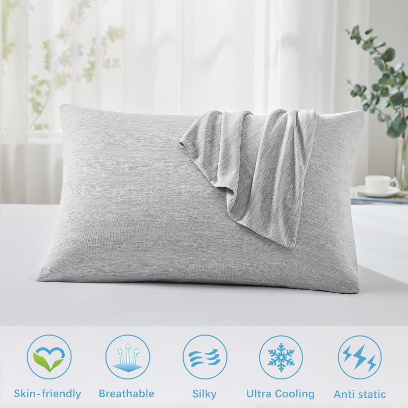 LUXEAR Cooling Pillow Cases King Size, 2 Pack Arc-Chill Cool Pillow Cases with Double-Side Design [Cooling & Cotton], Skin-Friendly Hidden Zipper Cold Pillow Cases for Hot Sleepers - Gray - Image 2
