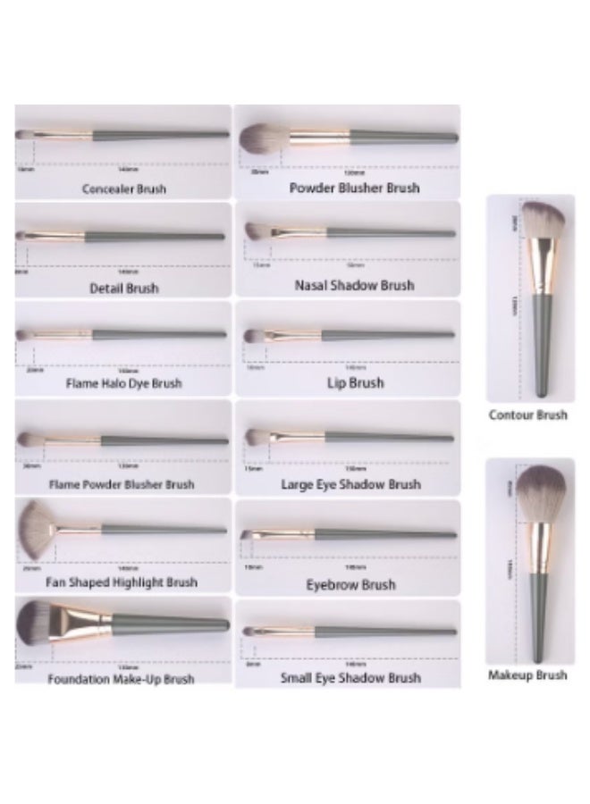 14-Piece Makeup Multi Use Brush Set, Green - Image 2