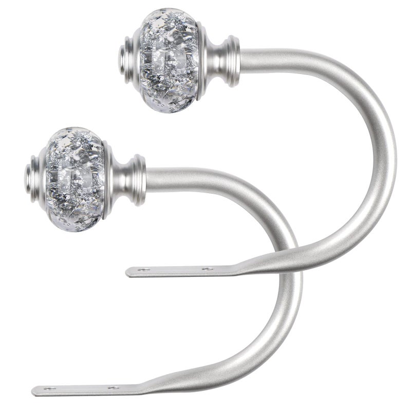 2 Pack Curtain Holdbacks USFOOK Silver Decorative Window Drapery Tiebacks 2 Pack1 Pair Curtain Tie Back Hooks for Wall with Translucent Finials 43 L x 34 W