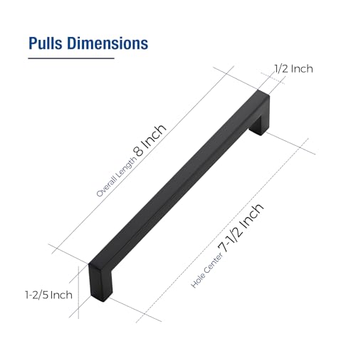 JOY DECOR 6 Pack Cabinet Handles Black Cabinet Pulls 712 Inch Kitchen Closet Handles Square Drawer Pulls Stainless Steel Drawer Hardware 192mm Hole Centers - Image 3