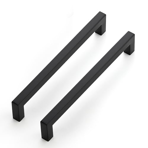 JOY DECOR 6 Pack Cabinet Handles Black Cabinet Pulls 712 Inch Kitchen Closet Handles Square Drawer Pulls Stainless Steel Drawer Hardware 192mm Hole Centers - Image 1