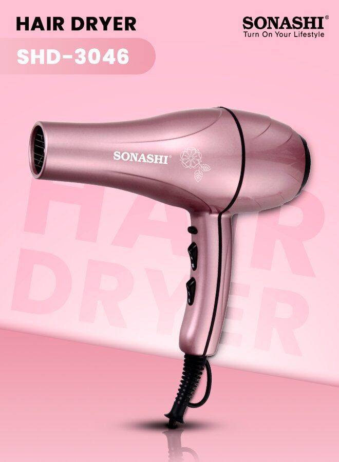 SONASHI Hair Dryer 2000W  Builtin 2 HeatAirflow Settings with Cool Shot Function  AC Motor with Cold and Hot Wind Feature  Stylish Lightweight Design For Comfort Use  SHD-3046 Rose-Gold - Image 1