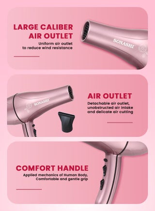 Hair Dryer 2000W  Builtin 2 HeatAirflow Settings with Cool Shot Function  AC Motor with Cold and Hot Wind Feature  Stylish Lightweight Design For Comfort Use  SHD-3046 Rose-Gold - view 3