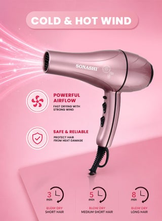 Hair Dryer 2000W  Builtin 2 HeatAirflow Settings with Cool Shot Function  AC Motor with Cold and Hot Wind Feature  Stylish Lightweight Design For Comfort Use  SHD-3046 Rose-Gold - view 2