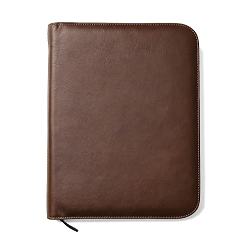Premium Maruse Leather Portfolio Padfolio Executive Folio for Men and Women with Zipper Folio Document Organizer Laptop Sleeve iPad Case and Folder Made in Italy Brown