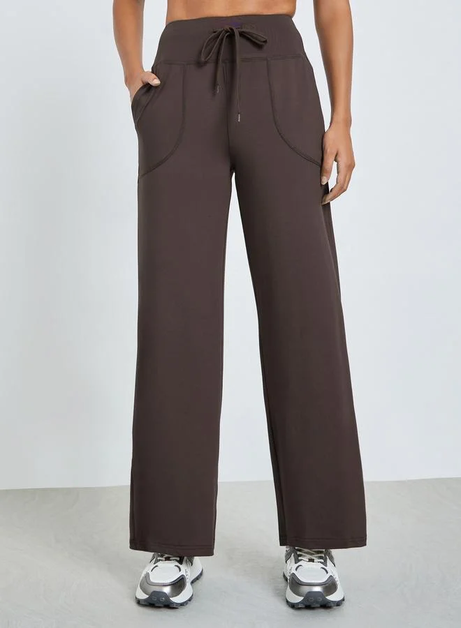 Styli Active Brown Broad Waist Tie and Pocket Detail Loose Straight Pants