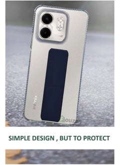 Generic For Infinix Smart 9 Transparent Shock Proof Silicone- Magnetic Case With Hand Grip Holder & Kickstand -Clear/Navy Blue  - Image 3