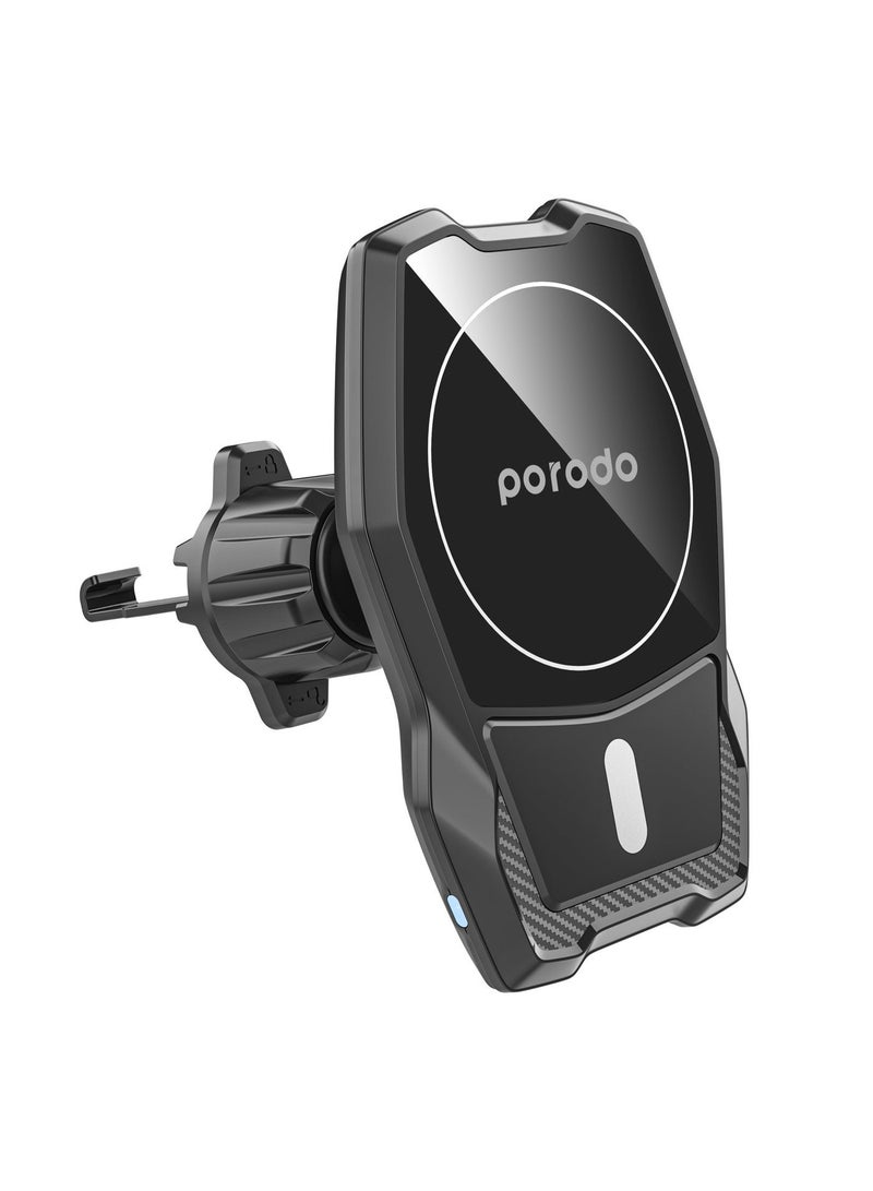 porodo Magsafe Wireless Car Mount Dual Stand Combo 15W / Fast Charging / Re-washable Suction Base / Dual Mount Combo / Extendable Neck / Super Convenient / Extend Up to 18cm / Strong Magnets - Black - Image 2