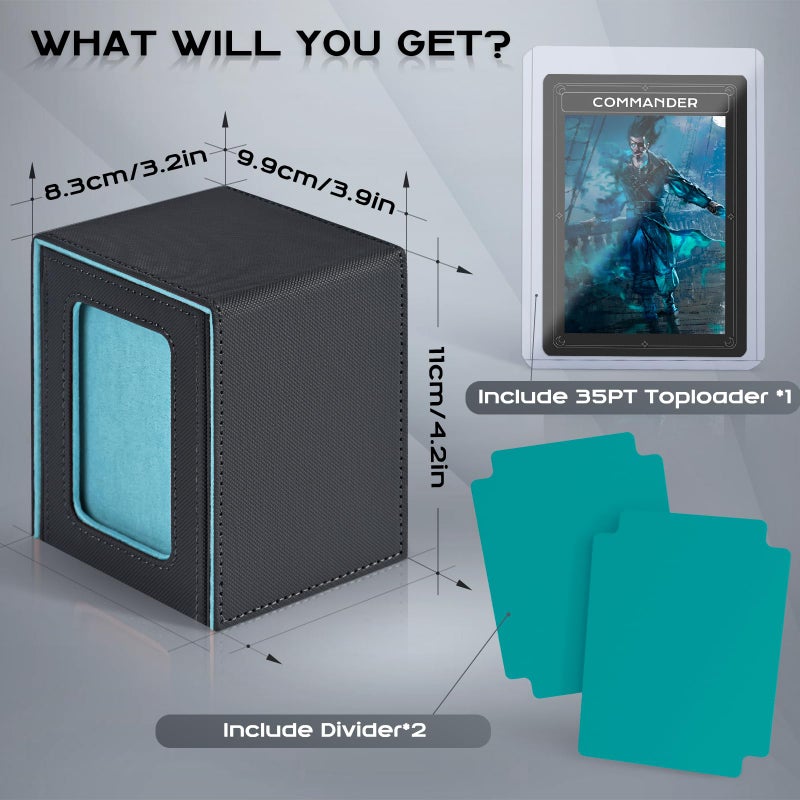 ZLCA MTG Deck Box with Commander Window Display, Trading Card Storage Box Holds 100 Double-Sleeved Cards Suitable for TCG/CCG/PTCG/EDH/Magic/Sport Cards (Grey&Blue) - Image 4