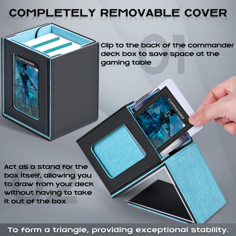 ZLCA MTG Deck Box with Commander Window Display, Trading Card Storage Box Holds 100 Double-Sleeved Cards Suitable for TCG/CCG/PTCG/EDH/Magic/Sport Cards (Grey&Blue) - Image 5