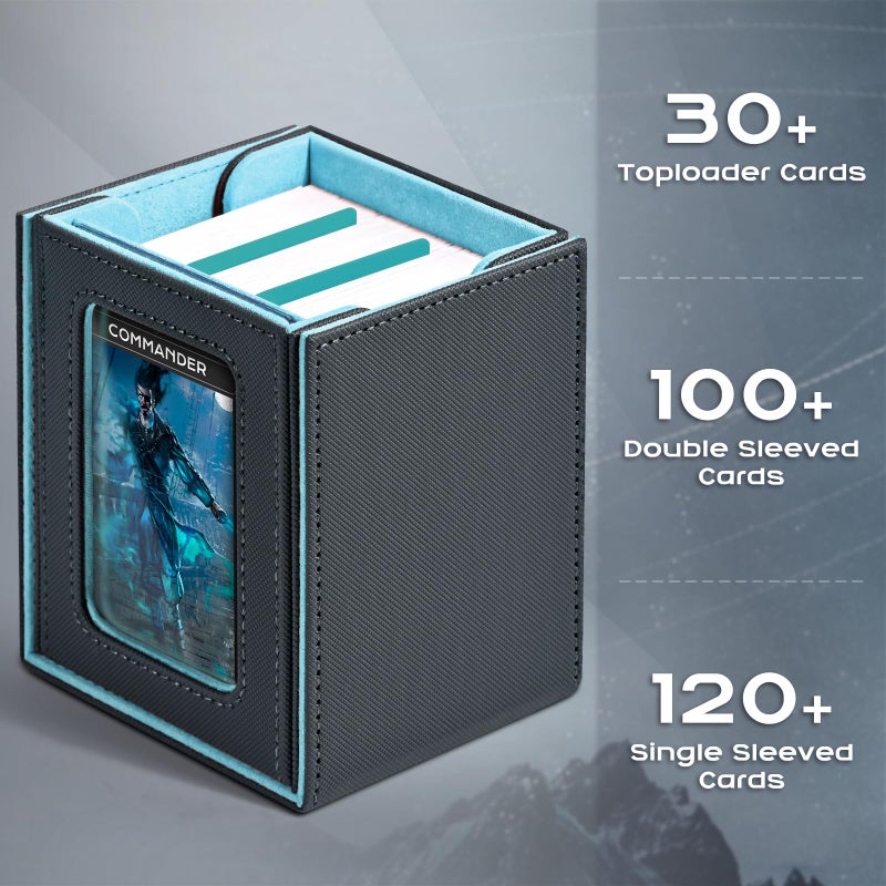 ZLCA MTG Deck Box with Commander Window Display, Trading Card Storage Box Holds 100 Double-Sleeved Cards Suitable for TCG/CCG/PTCG/EDH/Magic/Sport Cards (Grey&Blue) - Image 3
