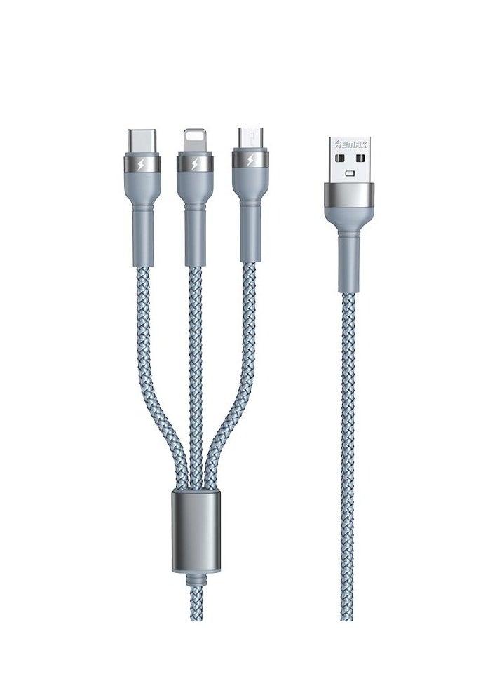 REMAX - Rc-124th Charging Cable 3in1 1.2M Fast Charger - Silver - Image 1