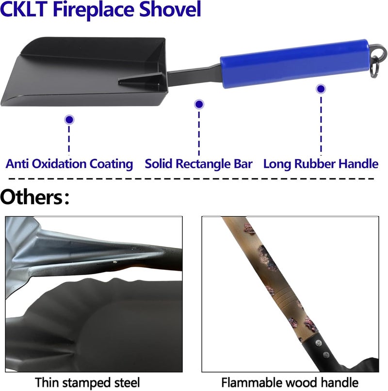 CKLT مجرفة رماد المدفأة برأس أوسع من فولاذ المنغنيز مجرفة حدائق للفناء مع مقبض مطاطي وحلقة تعليق لمدفأة خارجية ومدفأة داخلية ومدفأة خشبية - Image 2