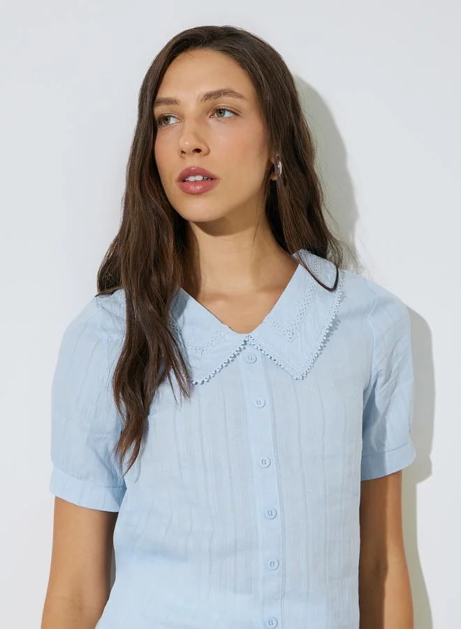 Styli Blue Lace Collar Regular Fit Shirt
