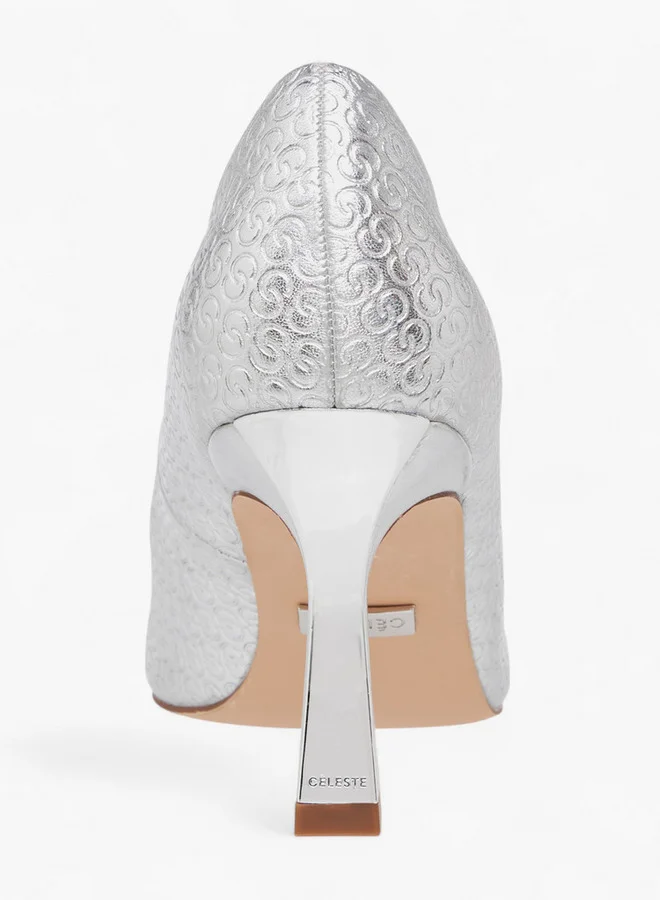 Celeste Women's Monogram Textured Slip-On Pumps with Stiletto Heels