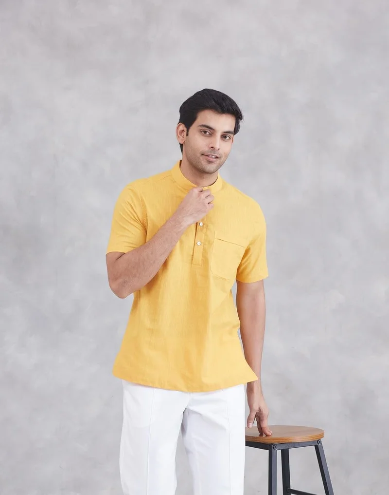 Fabindia Mustard Cotton Mid Placket Shirt