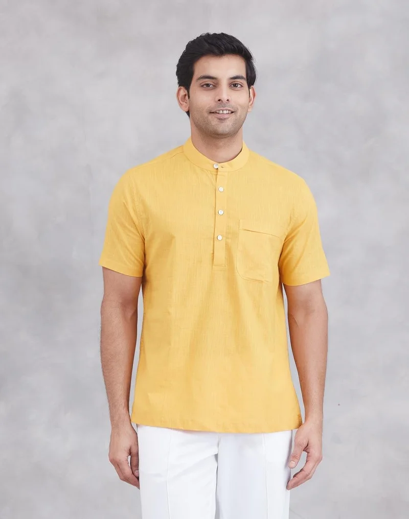 فاب انديا Mustard Cotton Mid Placket Shirt