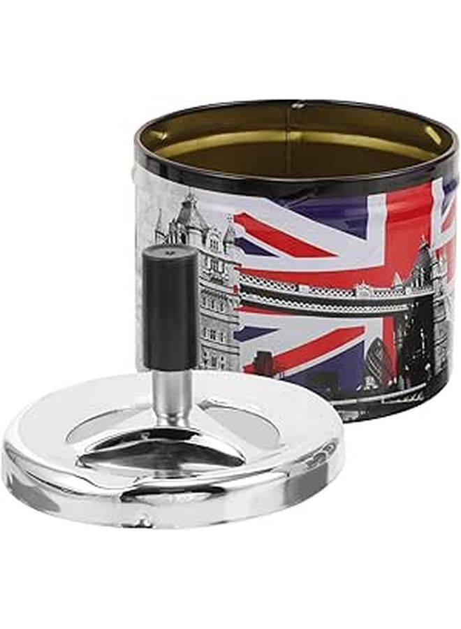 Stainless Steel Ashtray With Rotating Lid Self Extinguishing Desktop Souvenir Gift - Image 1