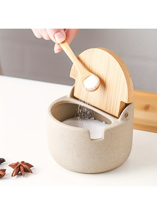 مجموعة برطمانات التوابل، مجموعة برطمانات توابل المطبخ، برطمان توابل المطبخ، صندوق توابل، برطمان MSG إبداعي، هزازة ملح وفلفل مع صينية، هزازة فلفل، برطمان تخزين توابل مع غطاء، صندوق تخزين طعام مع ملعقة، لوازم المطبخ، ديكور المطبخ - Image 4