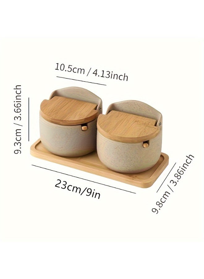 مجموعة برطمانات التوابل، مجموعة برطمانات توابل المطبخ، برطمان توابل المطبخ، صندوق توابل، برطمان MSG إبداعي، هزازة ملح وفلفل مع صينية، هزازة فلفل، برطمان تخزين توابل مع غطاء، صندوق تخزين طعام مع ملعقة، لوازم المطبخ، ديكور المطبخ - Image 3