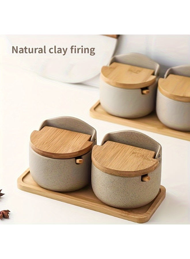 مجموعة برطمانات التوابل، مجموعة برطمانات توابل المطبخ، برطمان توابل المطبخ، صندوق توابل، برطمان MSG إبداعي، هزازة ملح وفلفل مع صينية، هزازة فلفل، برطمان تخزين توابل مع غطاء، صندوق تخزين طعام مع ملعقة، لوازم المطبخ، ديكور المطبخ - Image 1