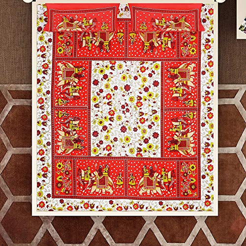 UNIBLISS 144 TC 100% Cotton Rajasthani Jaipuri Traditional Bedsheet with 2 Pillow Covers - Red - Image 2