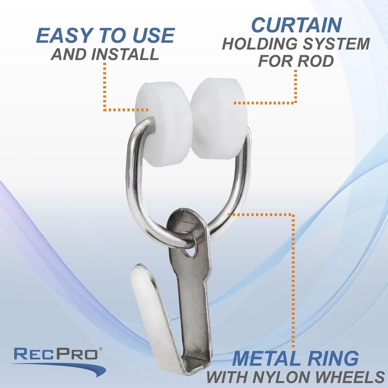 RecPro RV Curtain Carrier Hooks – Nylon Wheels with Metal Ring for I-Beam Track Rod | Smooth Gliding | 14 or 20 Pack with Optional End Stops | Easy Install (14) - Image 3