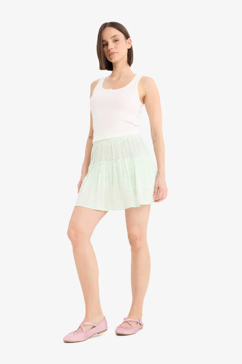 ديفاكتو Floral Crinkle Viscose Normal Waist Mini Skirt
