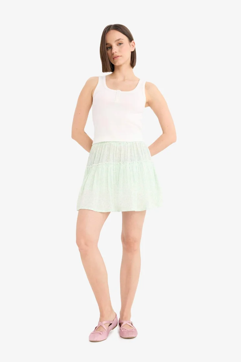 ديفاكتو Floral Crinkle Viscose Normal Waist Mini Skirt